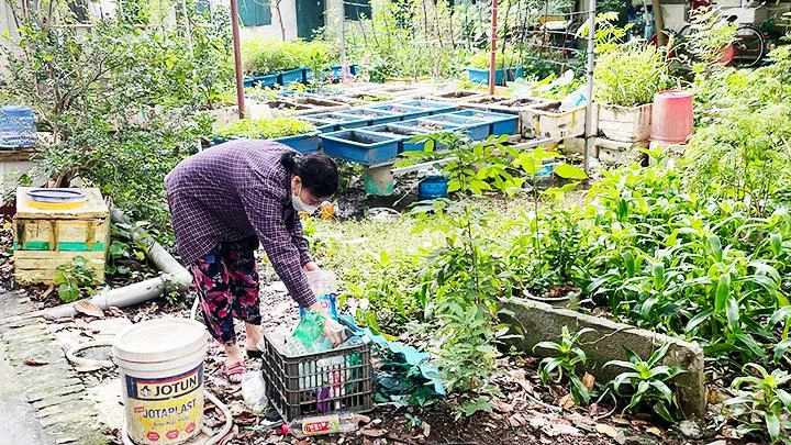 Dọn dẹp vệ sinh môi trường tại cụm dân cư. Ảnh: QUAN HOA
