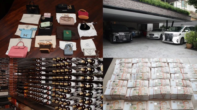 Hàng hóa xa xỉ và tiền mặt bị cảnh sát Singapore thu giữ trong cuộc đột kích. Ảnh: CHANEL NEWS ASIA