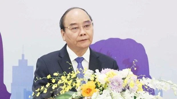 Chủ tịch nước Nguyễn Xuân Phúc phát biểu. (Ảnh: Thống Nhất/TTXVN)