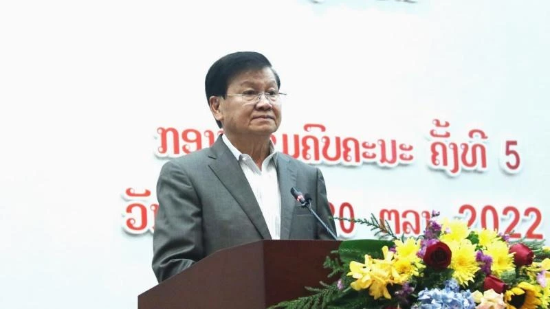Tổng Bí thư, Chủ tịch nước Lào Thongloun Sisoulith phát biểu tại Hội nghị. (Ảnh: báo Pasaxon)