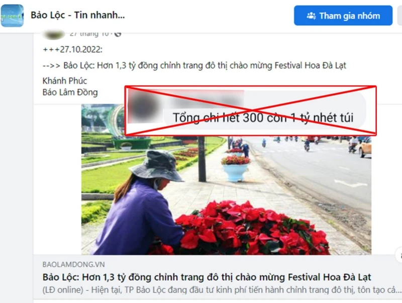 Thông tin sai sự thật do T.D.T đăng tải trên mạng xã hội.