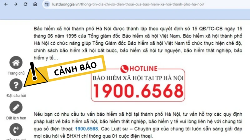 Cảnh báo đường dây nóng không phải của cơ quan Bảo hiểm xã hội thành phố Hà Nội