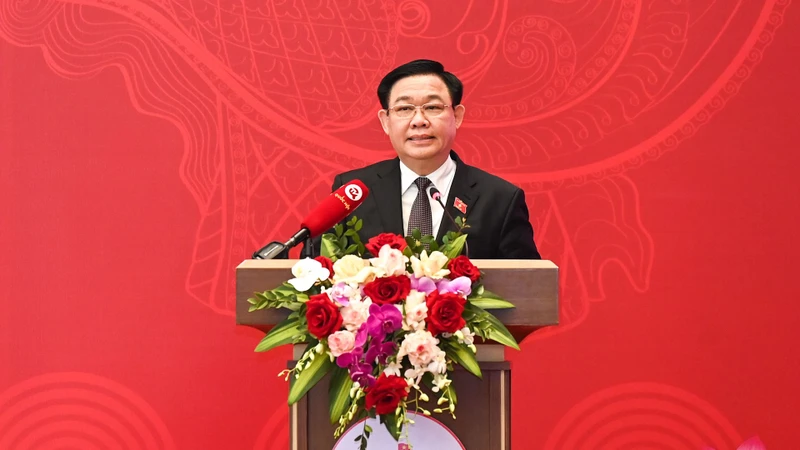 Chủ tịch Quốc hội Vương Đình Huệ phát biểu bế mạc Hội nghị toàn quốc lần thứ hai triển khai luật, nghị quyết của Quốc hội khóa XV.