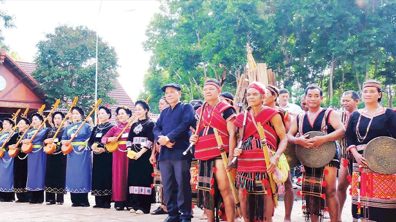Sắc màu các dân tộc anh em tại huyện Bù Đăng tham dự lễ hội “Vang mãi tiếng chày trên sóc Bom Bo”.