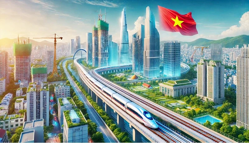 Tuyến đường sắt tốc độ cao trên trục bắc-nam chính là khâu đột phá, tạo nền tảng về hạ tầng để đất nước bước vào kỷ nguyên mới - kỷ nguyên vươn mình của dân tộc. (Ảnh phối cảnh minh họa).