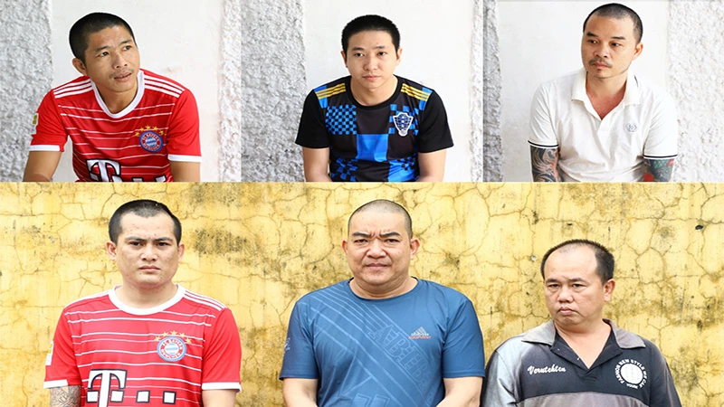 Các đối tượng Anh, Minh, Phong, Cường, Giang và Hiền (từ trái qua, từ trên xuống).