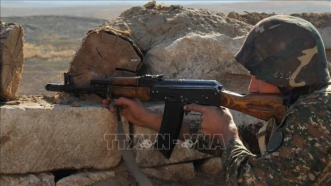 Binh sĩ Armenia tại khu vực biên giới với Azerbaijan. (Ảnh tư liệu: AFP/TTXVN)
