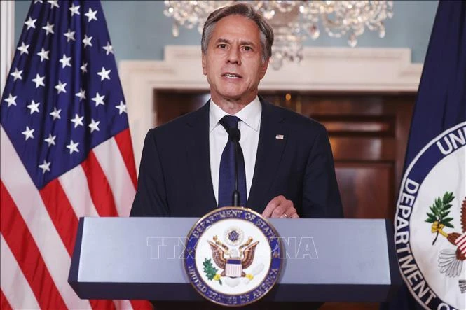 Ngoại trưởng Mỹ Antony Blinken phát biểu tại Washington, DC. (Ảnh: AFP/TTXVN)