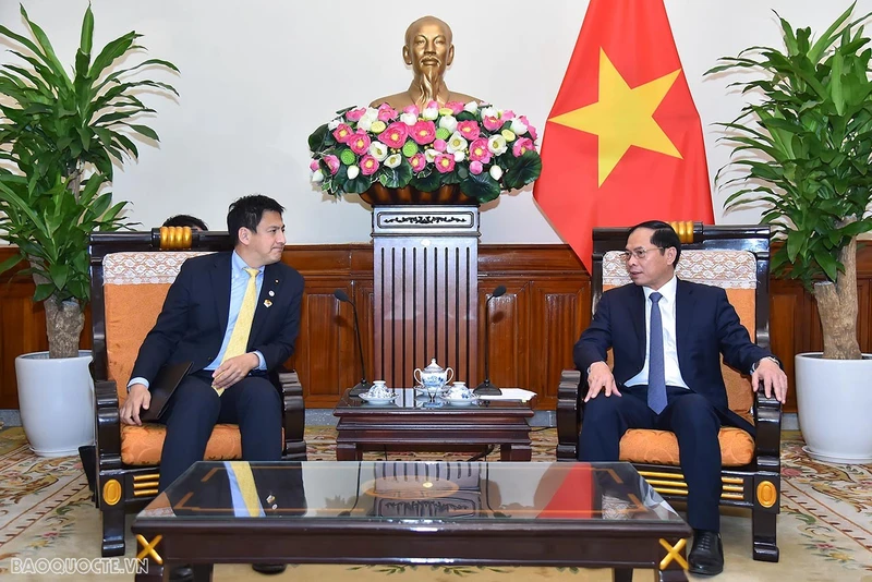 Bộ trưởng Ngoại giao Bùi Thanh Sơn tiếp Thứ trưởng Thường trực Bộ Ngoại giao Nhật Bản Takei Shunsuke. (Ảnh: baoquocte.vn)