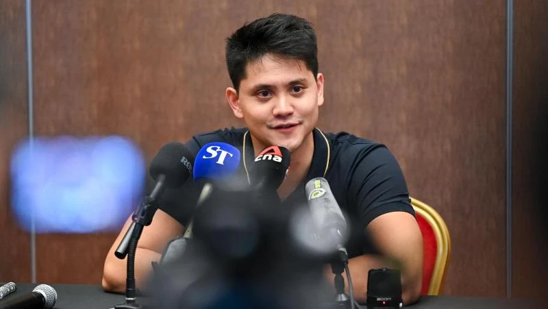 Joseph Schooling tại cuộc họp báo tuyên bố giải nghệ, ngày 2/4/2024. (Ảnh: CNA)