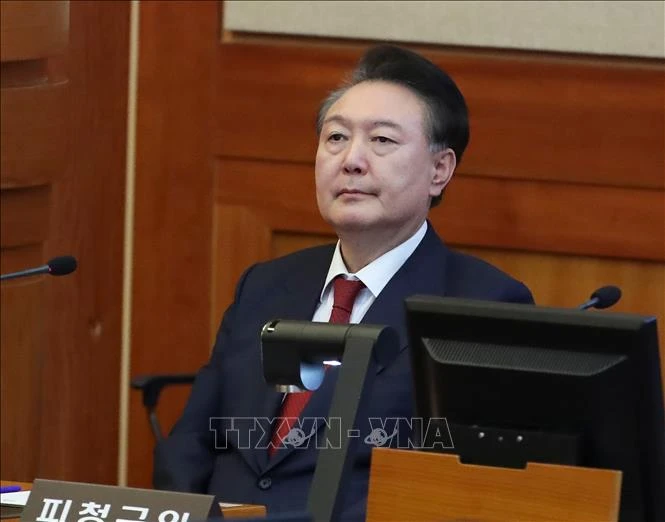 Tổng thống Hàn Quốc Yoon Suk Yeol tại Tòa án Hiến pháp ở Seoul ngày 20/2/2025. (Ảnh: THX/TTXVN)