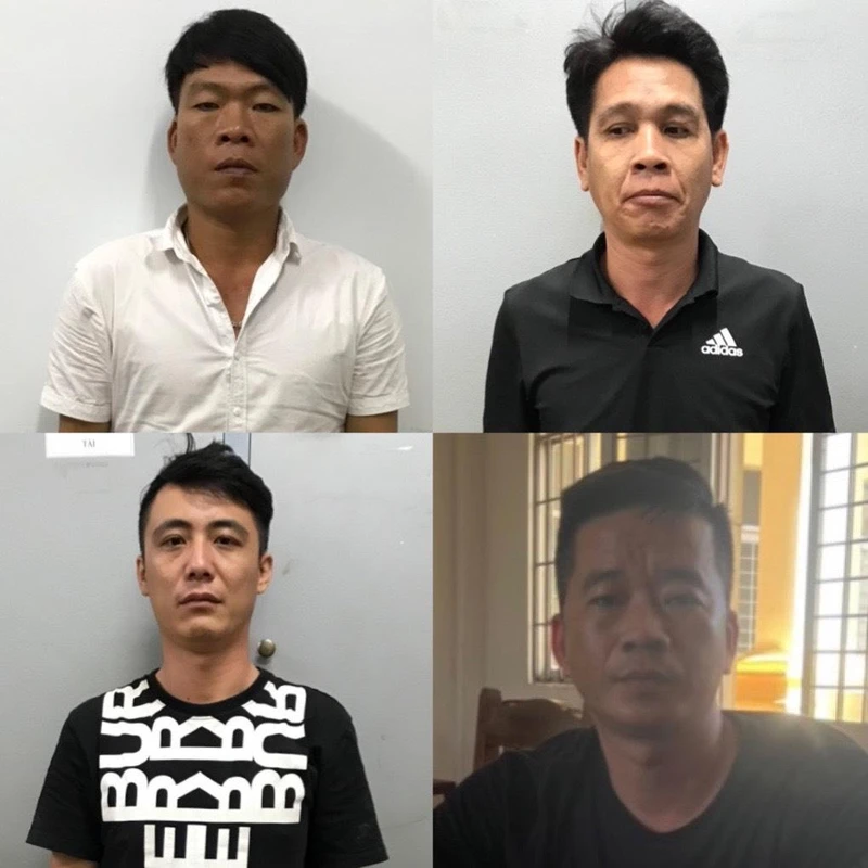 Các đối tượng bị bắt chiều ngày 29-10 gồm Võ Văn Lương (tức Hai Lượng, áo trắng), Nguyễn Quốc Vinh, Bùi Đức Ngọc và Nguyễn Văn Thái (tức Thái “Bus”). (Ảnh: Trang Thông tin Công an tỉnh Kiên Giang)