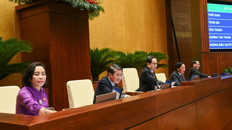 Biểu quyết thông qua Nghị quyết về Chương trình giám sát của Quốc hội năm 2025. (Ảnh: THỦY NGUYÊN) 