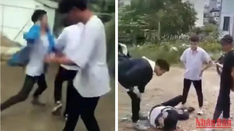 Vụ việc hai học sinh bị đánh. (Ảnh cắt từ clip)