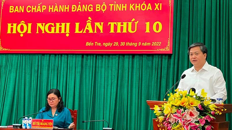Bí thư Tỉnh ủy Bến Tre Lê Đức Thọ phát biểu khai mạc hội nghị.