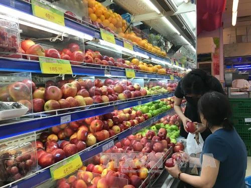 Người tiêu dùng chọn mua sản phẩm rau, củ, quả có dán tem truy xuất nguồn gốc. Ảnh: Thanh Vũ/TTXVN