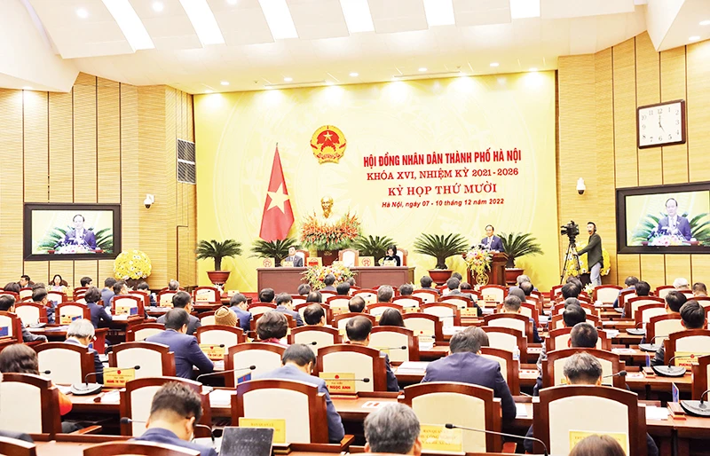 Quang cảnh kỳ họp thứ 10, Hội đồng nhân dân thành phố Hà Nội khóa XVI. Ảnh | DUY LINH