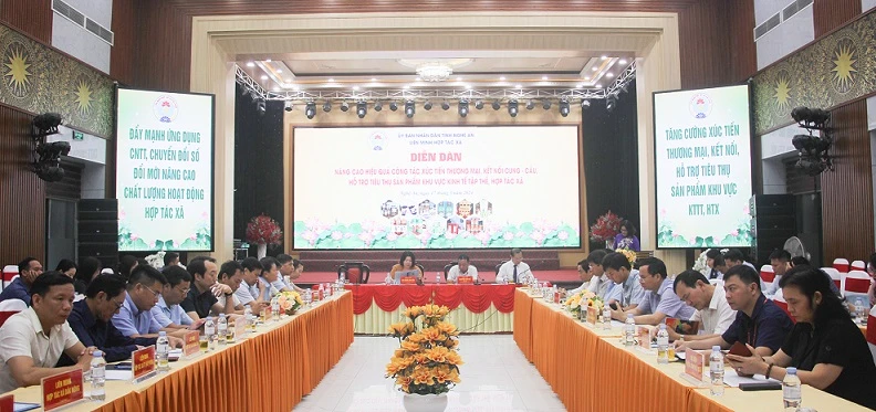 Diễn đàn nâng cao hiệu quả công tác xúc tiến thương mại, kết nối cung-cầu, hỗ trợ tiêu thụ sản phẩm khu vực kinh tế tập thể, hợp tác xã. Ảnh: PT 