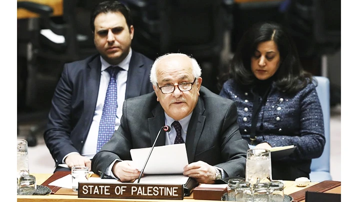 Đặc phái viên của Palestine tại LHQ Riyad Mansour. Ảnh: WAFA