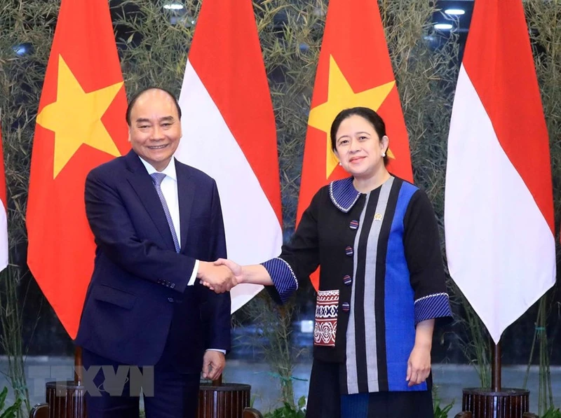 Chiều 22/12, tại Thủ đô Jakarta, Chủ tịch nước Nguyễn Xuân Phúc hội kiến Chủ tịch Hội đồng Đại biểu nhân dân (Hạ viện) Indonesia, bà Puan Maharani. (Ảnh: Thống Nhất/TTXVN)