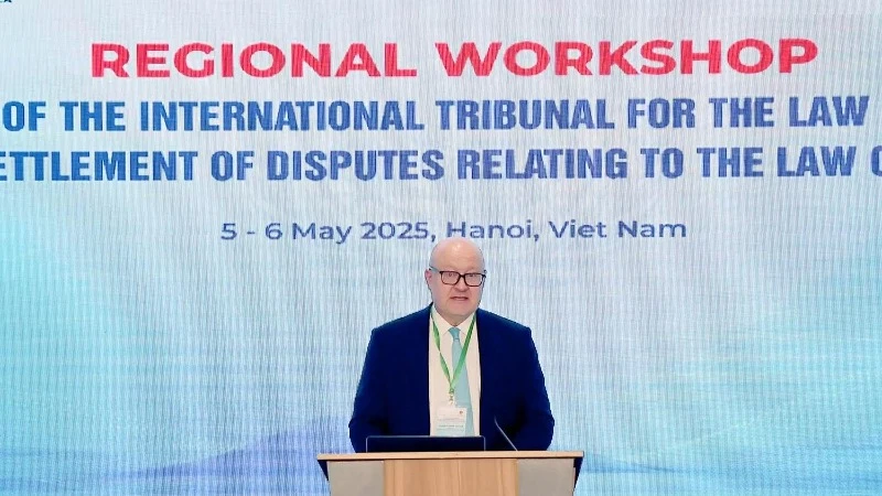 Chánh án Toà ITLOS Tomas Heidar đánh giá cao việc Chính phủ Việt Nam nói chung, Bộ Ngoại giao Việt Nam nói riêng đã hỗ trợ và đồng hành cùng ITLOS trong việc tổ chức Hội thảo khu vực lần này. (Ảnh: baoquocte.vn)