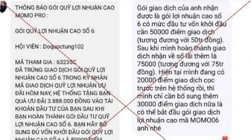 Nhiều người dân sập bẫy bởi tin nhắn mời chào tham gia quỹ đầu tư MoMo Pro. (Ảnh chụp màn hình)
