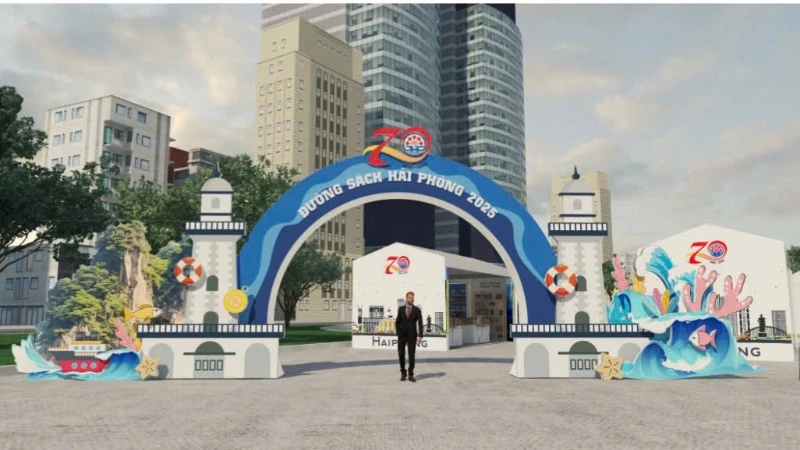 Cổng chào Đường sách Hải Phòng 2025.