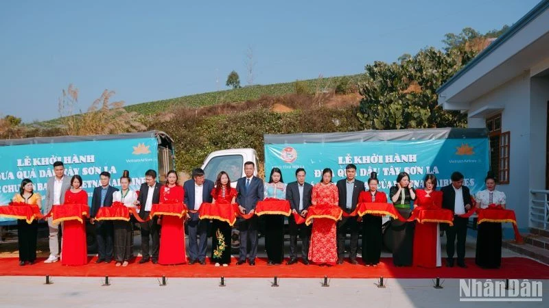 Lễ khởi hành đưa quả dâu tây Sơn La trên các chuyến bay của Vietnam Airlines.