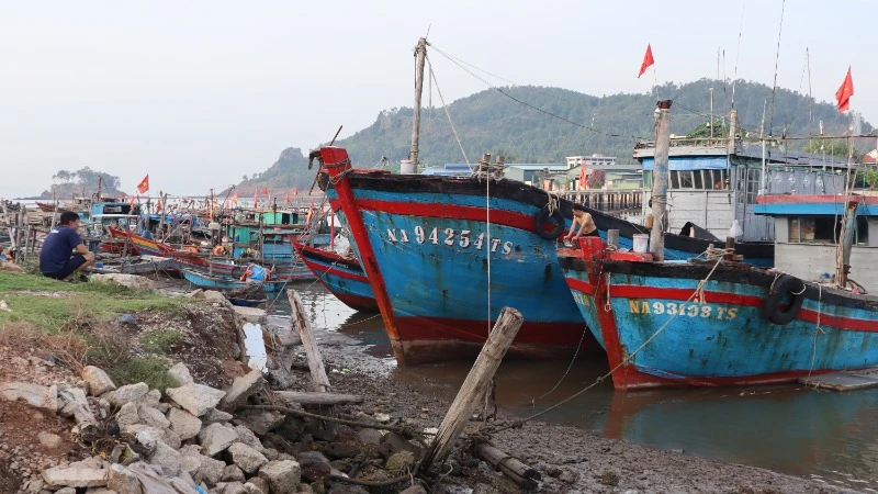Tàu thuyền neo đậu ở cảng Lạch Quèn, xã Quỳnh Thuận, huyện Quỳnh Lưu.