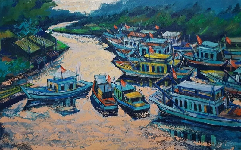 Bến sông. (Ảnh: Nguyên Art Gallery)