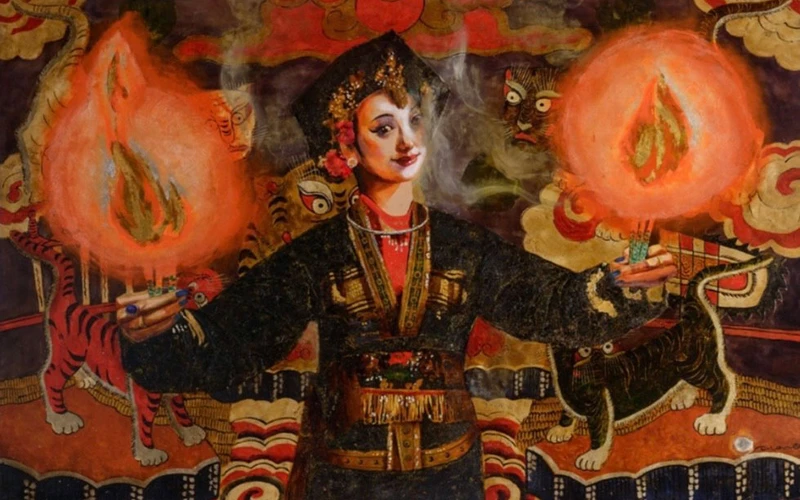Múa song đăng. (Ảnh: Họa sĩ cung cấp)