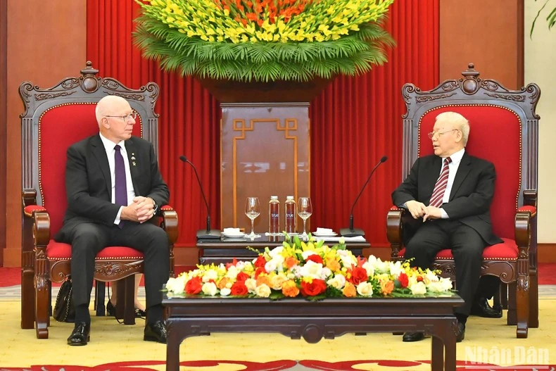 Tổng Bí thư Nguyễn Phú Trọng tiếp Toàn quyền Australia David Hurley. (Ảnh: ĐĂNG KHOA)