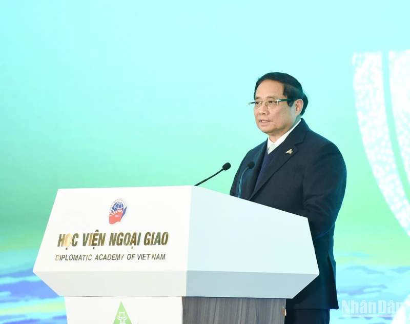 Thủ tướng Phạm Minh Chính phát biểu tại Diễn đàn Tương lai ASEAN 2025. (Ảnh: TRẦN HẢI)