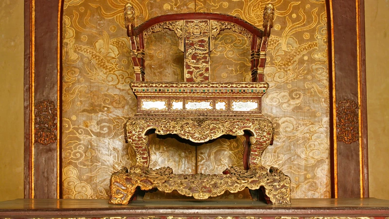 Hình ảnh Ngai vàng Điện Thái Hòa theo Hồ sơ đề nghị công nhận Bảo vật quốc gia. (Cục Di sản văn hóa)