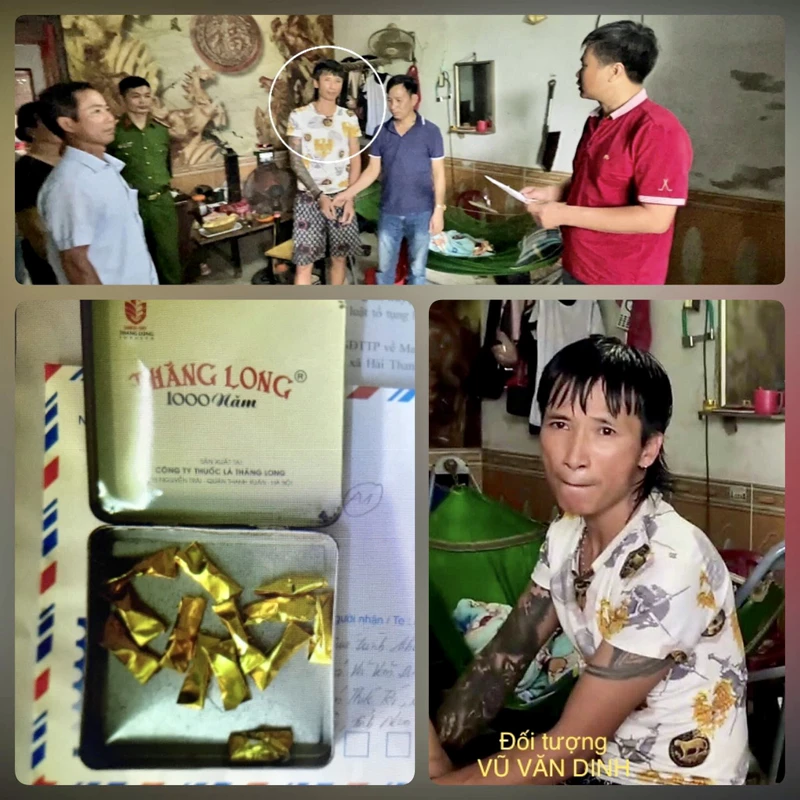 Đối tượng Vũ Văn Dinh cùng tang vật vụ án. (Ảnh: Công an tỉnh Nam Định cung cấp)