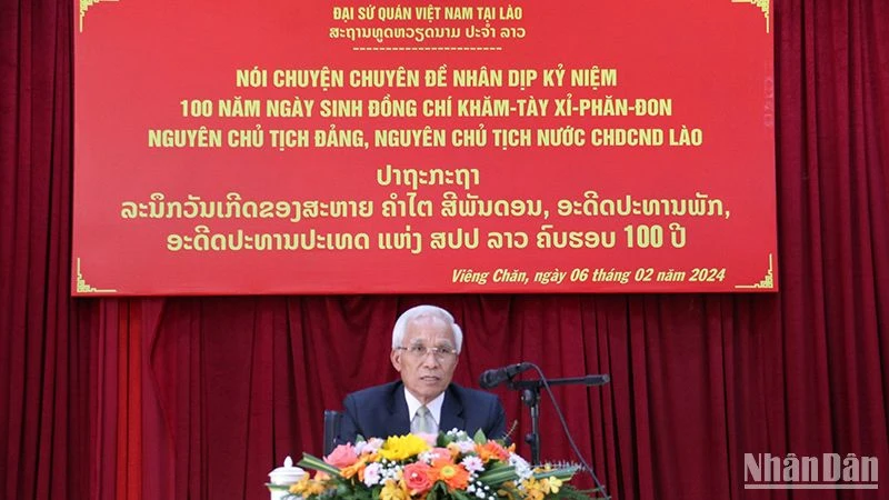 Đồng chí Khamphan Pheuyavong, Bí thư Trung ương Đảng, Trưởng Ban Tuyên huấn Trung ương Đảng Nhân dân Cách mạng Lào. Ảnh: Hải Tiến