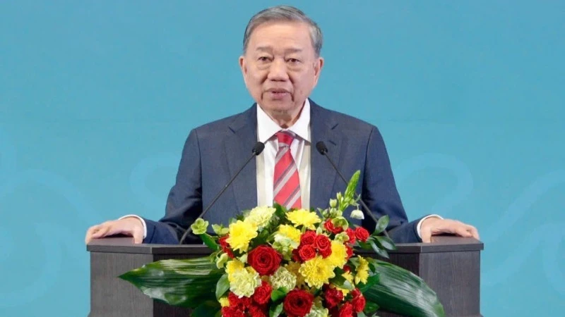Tổng Bí thư Tô Lâm phát biểu Chính sách tại Học viện Hành chính Công và Kinh tế quốc dân trực thuộc Tổng thống LB Nga. (Ảnh: TTXVN) 