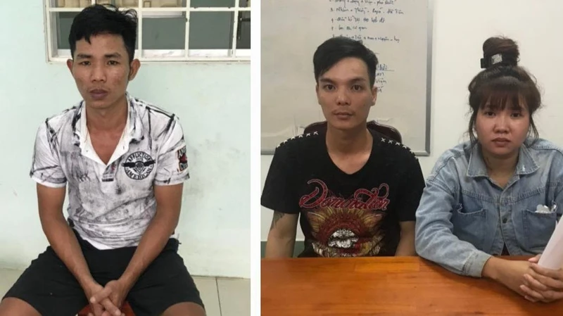 1- Các đối tượng Dương Minh Tuấn, Cao Văn Hoài, Võ Ngọc Trâm (bên trái qua) được xác định là 3 đối tượng cầm đầu trong dây chế tạo, mua bán, tàng trữ vũ khí, công cụ hỗ trợ.