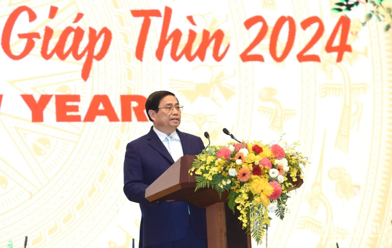 Thủ tướng Phạm Minh Chính phát biểu ý kiến tại buổi chiêu đãi.