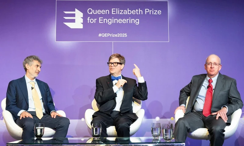 Giáo sư Yoshua Bengio, Giáo sư Yann LeCun và Tiến sĩ Bill Dally (từ trái qua) là ba trong số 7 nhà khoa học được vinh danh tại Giải thưởng Nữ hoàng Elizabeth 2025. Trước đó, Giáo sư Bengio và Giáo sư LeCun, cùng với Giáo sư Geoffrey Hinton, ông Jensen Huang và GS Fei-Fei Li đã được trao Giải thưởng Chính VinFuture 2024. (Ảnh: Guardian)