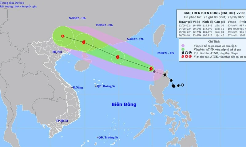 Vị trí và hướng di chuyển của bão số 3. (Nguồn: nchmf.gov.vn)