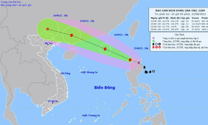 Vị trí và hướng di chuyển của bão Ma-on. (Nguồn: nchmf.gov.vn)