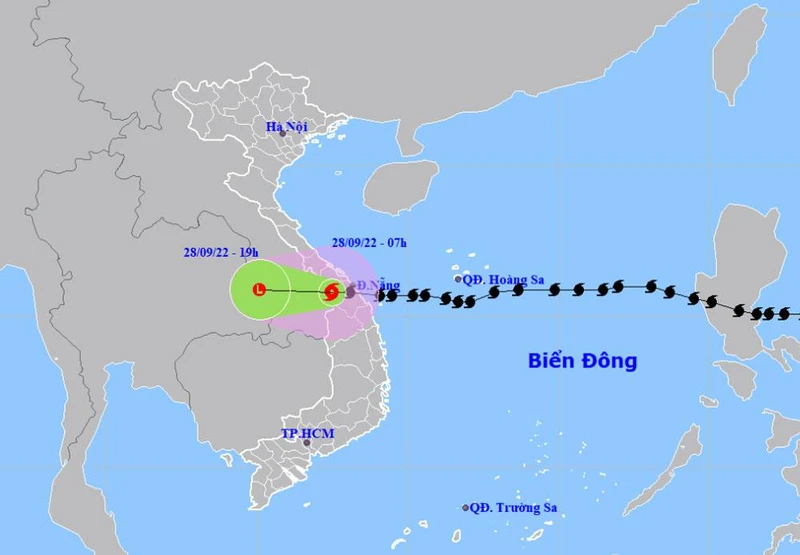 Vị trí và hướng di chuyển của bão số 4. (Nguồn: nchmf.gov.vn)