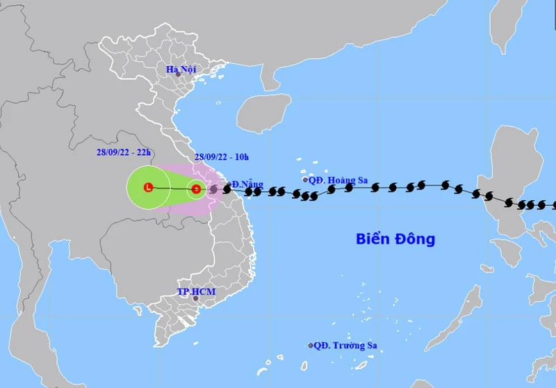 Vị trí và hướng di chuyển của áp thấp nhiệt đới (suy yếu từ bão số 4). (Nguồn: nchmf.gov.vn)