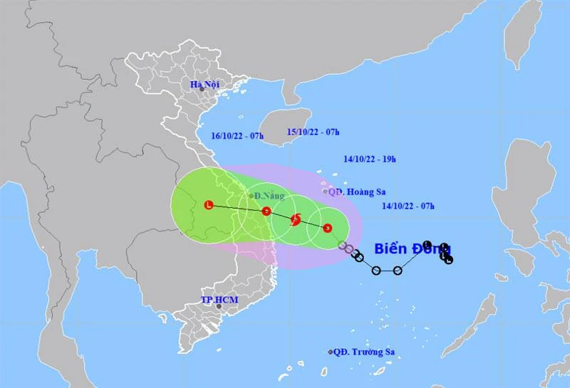 Vị trí và hướng di chuyển của áp thấp nhiệt đới. (Nguồn: nchmf.gov.vn)
