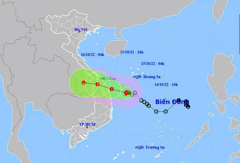 Vị trí và hướng di chuyển của bão số 5. (Nguồn: nchmf.gov.vn)