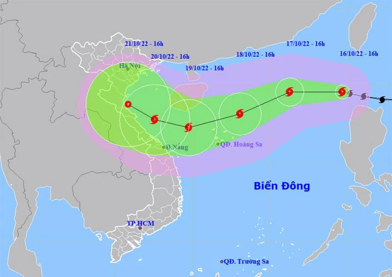 Vị trí và hướng di chuyển của bão số 6. (Nguồn: nchmf.gov.vn)