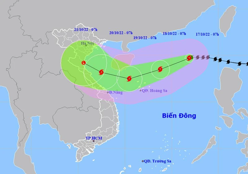 Vị trí và hướng di chuyển của bão số 6. (Nguồn: nchmf.gov.vn)