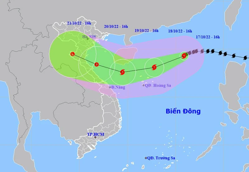 Vị trí và hướng di chuyển của bão số 6. (Nguồn: nchmf.gov.vn)