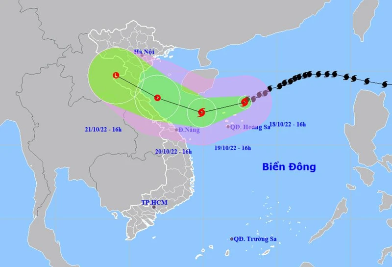 Vị trí và hướng di chuyển của bão số 6. (Nguồn: nchmf.gov.vn)